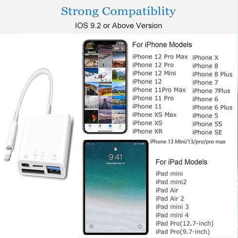 Lightning to SD Card Reader - محول بطاقة ذاكرة 4 في 1 لجهاز iPhone مع USB Female OTG، متوافق مع بطاقات SD/TF. محمول وشحن سريع. in Saudi Arabia