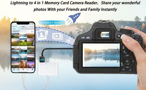 Lightning to SD Card Reader - محول بطاقة ذاكرة 4 في 1 لجهاز iPhone مع USB Female OTG، متوافق مع بطاقات SD/TF. محمول وشحن سريع. in Saudi Arabia