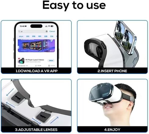 2025 New VR Headset for iPhone & Android Phone, Virtual Reality Goggles for VR Game Video Movies, Education,Kids, Compatible with Phones 4.5"-6.3" in Saudi Arabia