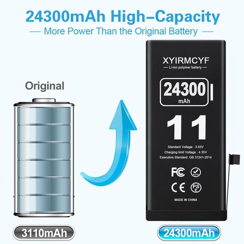 XYIRMCYF 24300mAh Super Capacity Battery Compatible with iPhone 11, 0 Cycle Li-Polymer Replacement Battery for iPhone 11, with Professional Repair Tool Kit in Saudi Arabia