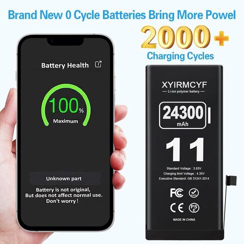 XYIRMCYF 24300mAh Super Capacity Battery Compatible with iPhone 11, 0 Cycle Li-Polymer Replacement Battery for iPhone 11, with Professional Repair Tool Kit in Saudi Arabia