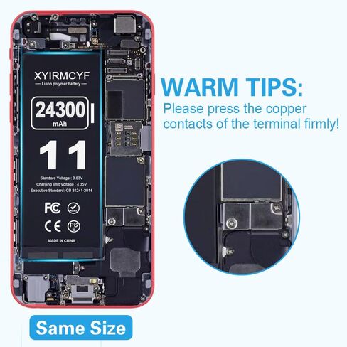 XYIRMCYF 24300mAh Super Capacity Battery Compatible with iPhone 11, 0 Cycle Li-Polymer Replacement Battery for iPhone 11, with Professional Repair Tool Kit in Saudi Arabia