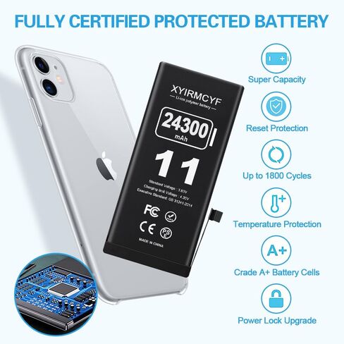 XYIRMCYF 24300mAh Super Capacity Battery Compatible with iPhone 11, 0 Cycle Li-Polymer Replacement Battery for iPhone 11, with Professional Repair Tool Kit in Saudi Arabia