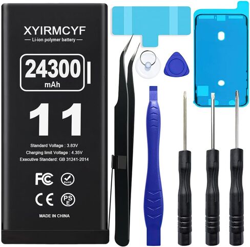 XYIRMCYF 24300mAh Super Capacity Battery Compatible with iPhone 11, 0 Cycle Li-Polymer Replacement Battery for iPhone 11, with Professional Repair Tool Kit in Saudi Arabia