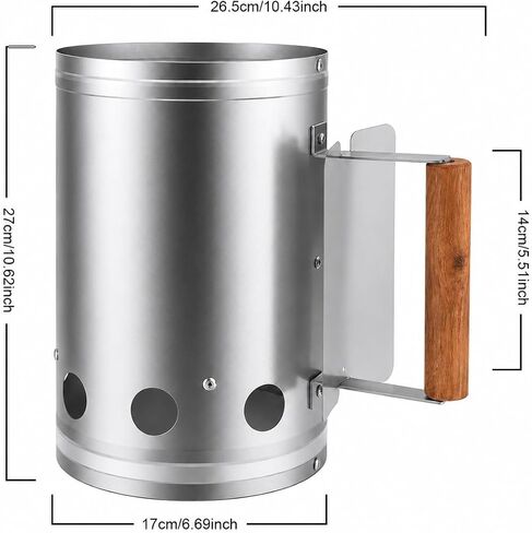 Charcoal Chimney Starter - BBQ Chimney Starter with wood heat insulation handle, charcoal grill accessory for outdoor bbq, camping fire(S) in Saudi Arabia