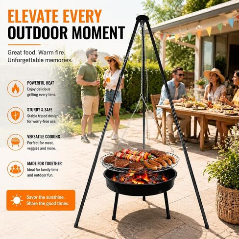 Campfire Camping Tripod Grill with a barbecue basin, suitable for outdoor backyard barbecue party grill, Campfire Cooking Equipment(Tripod） in Saudi Arabia