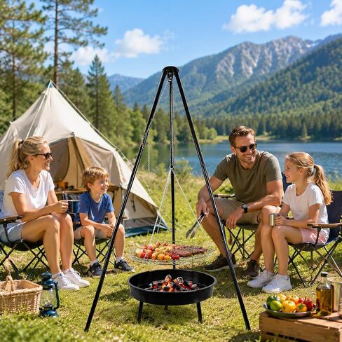 Campfire Camping Tripod Grill with a barbecue basin, suitable for outdoor backyard barbecue party grill, Campfire Cooking Equipment(Tripod） in Saudi Arabia
