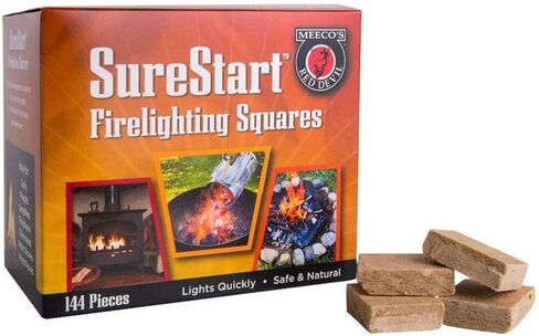 Meeco's Red Devil 419 مربعات SureStart Firelighting (عبوة من 144) - مشعل نار سريع وسهل للمواقد ومواقد الخشب ونيران المخيمات والشوايات - يحرق 8-12 دقيقة، حتى عندما يكون رطبًا - صنع في ألمانيا in Saudi Arabia