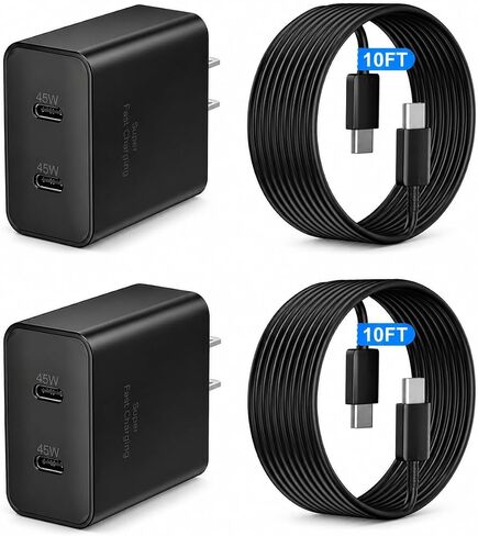45W Super Fast Charger USB C, Dual Android Phone Charger Type C Chargers Fast Charging Block with 10FT Long USB-C Charging Cable Cord for Samsung Galaxy S26 Ultra/S26+/S26/S25Ultra/S25/S24/S23/S22 in Saudi Arabia