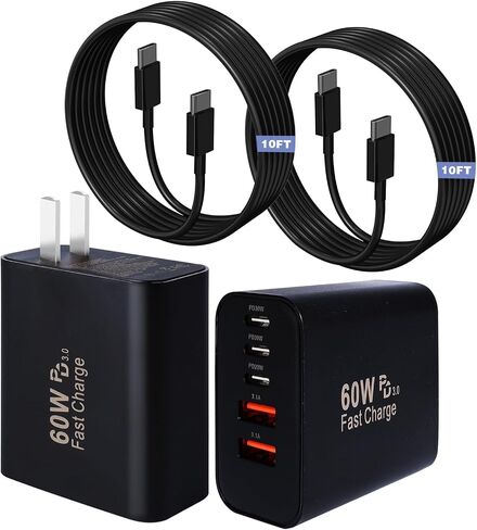 شاحن سريع iPhone 17 16 15 Pro، 60 وات 5 منافذ USB C شاحن هاتف سريع الشحن، 2 حزمة شاحن جداري سريع من النوع C بطول 10 أقدام سلك شحن USB C لهاتف iPhone 17 Pro/17 ProMax/17 Air/16 ProMax/16e/15 Pro in Saudi Arabia