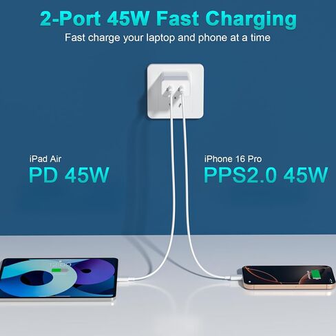 45W iPhone 17 16 15 Charger Fast Charging, 2-Pack Dual Port USB C Wall Charger Block with 2-Pack 6ft 60W Type C to USB C Cable, PD Fast Charger for iPhone 17 Pro Max/17 Air/16/15, iPad Pro in Saudi Arabia