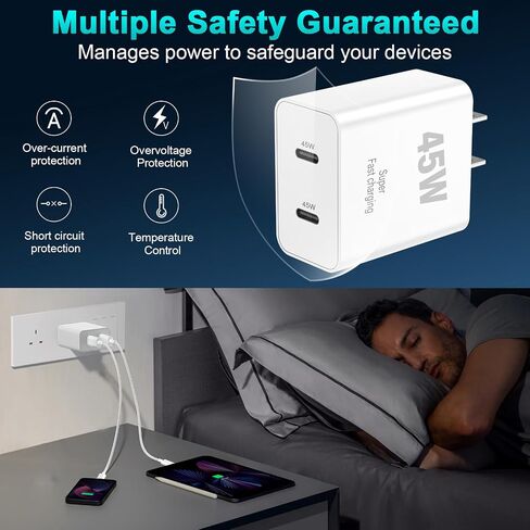 45W iPhone 17 16 15 Charger Fast Charging, 2-Pack Dual Port USB C Wall Charger Block with 2-Pack 6ft 60W Type C to USB C Cable, PD Fast Charger for iPhone 17 Pro Max/17 Air/16/15, iPad Pro in Saudi Arabia