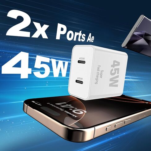 45W iPhone 17 16 15 Charger Fast Charging, 2-Pack Dual Port USB C Wall Charger Block with 2-Pack 6ft 60W Type C to USB C Cable, PD Fast Charger for iPhone 17 Pro Max/17 Air/16/15, iPad Pro in Saudi Arabia