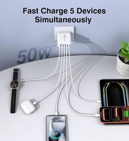 2Pack USB C Fast Charger Block, 60W 5-Port USBC Wall Charger Plug Adapter in Saudi Arabia