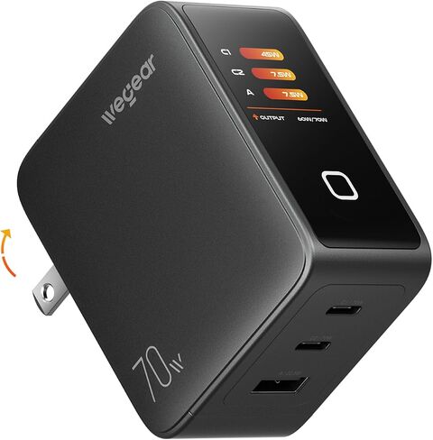 wegear 70W GaN USB C Charger Block with Smart Display & Touch Control, 3-Port PD3.0 Fast Wall Charger, Foldable Plug Power Adapter for MacBook Air/Pro, iPhone 17/16, iPad, Galaxy S25/S24 in Saudi Arabia