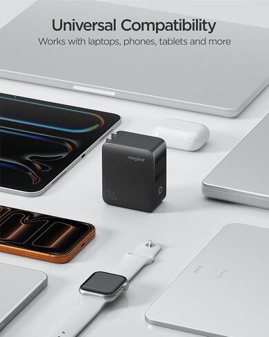 wegear 70W GaN USB C Charger Block with Smart Display & Touch Control, 3-Port PD3.0 Fast Wall Charger, Foldable Plug Power Adapter for MacBook Air/Pro, iPhone 17/16, iPad, Galaxy S25/S24 in Saudi Arabia