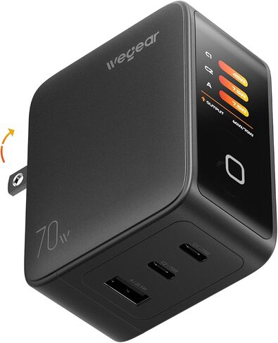 wegear 70W GaN USB C Charger Block with Smart Display & Touch Control, 3-Port PD3.0 Fast Wall Charger, Foldable Plug Power Adapter for MacBook Air/Pro, iPhone 17/16, iPad, Galaxy S25/S24 in Saudi Arabia