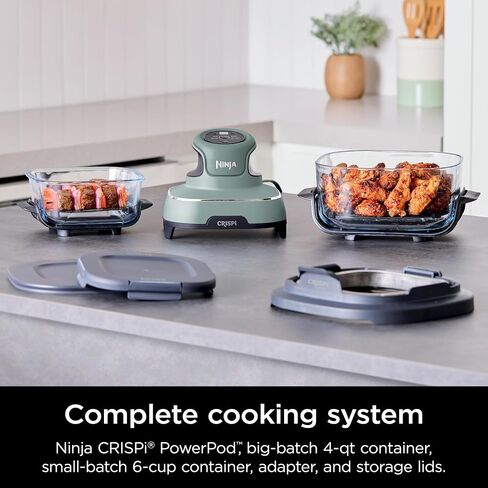 Ninja Crispi Air Fryer, Microwave, Freezer & Dishwasher Safe, Non Toxic Glass Portable Cooking System, 4 QT & 6 Cup Glass Containers with Storage Lids, Easy Meals, Air Fry, Bake, Green (Renewed) in Saudi Arabia