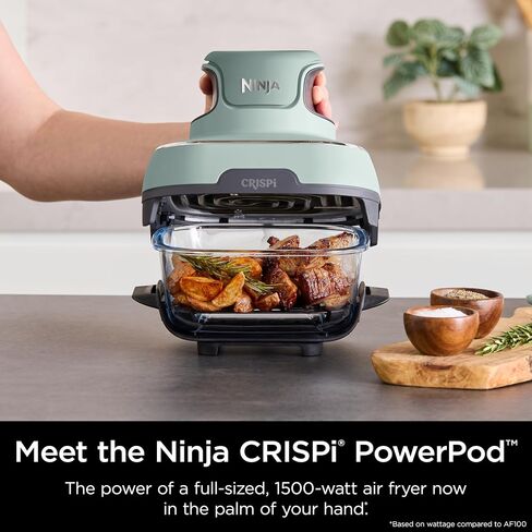 Ninja Crispi Air Fryer, Microwave, Freezer & Dishwasher Safe, Non Toxic Glass Portable Cooking System, 4 QT & 6 Cup Glass Containers with Storage Lids, Easy Meals, Air Fry, Bake, Green (Renewed) in Saudi Arabia