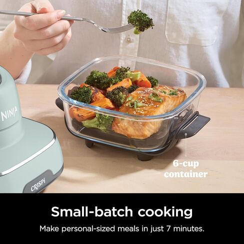Ninja Crispi Air Fryer, Microwave, Freezer & Dishwasher Safe, Non Toxic Glass Portable Cooking System, 4 QT & 6 Cup Glass Containers with Storage Lids, Easy Meals, Air Fry, Bake, Green (Renewed) in Saudi Arabia