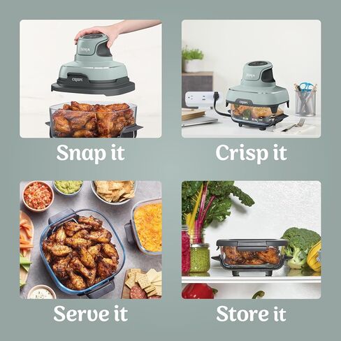Ninja Crispi Air Fryer, Microwave, Freezer & Dishwasher Safe, Non Toxic Glass Portable Cooking System, 4 QT & 6 Cup Glass Containers with Storage Lids, Easy Meals, Air Fry, Bake, Green (Renewed) in Saudi Arabia