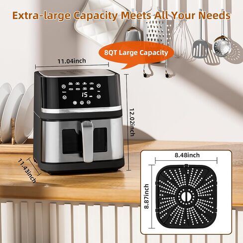Stainless Steel 8L Large Digital Air Fryer with Window in Saudi Arabia