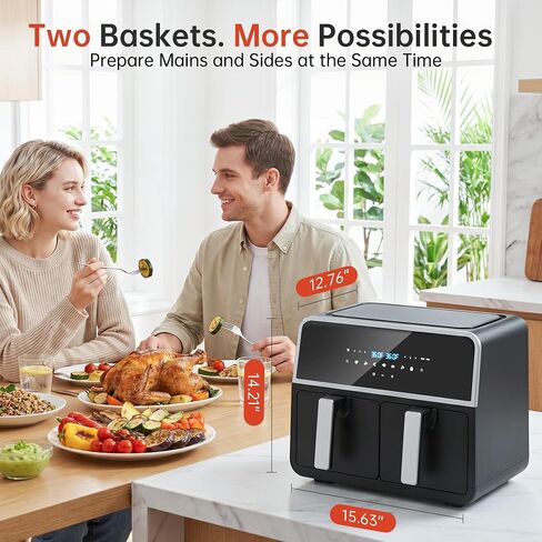 VUSIGN 9.5QT Dual Basket Air Fryer, 7-in-1 Airfryer with One-Touch Presets, Smart Finish, 2 Independent Cooking Zones, Preheat & Schedule Functions, Dishwasher-Safe Nonstick Baskets, Black in Saudi Arabia