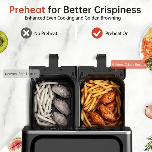 VUSIGN 9.5QT Dual Basket Air Fryer, 7-in-1 Airfryer with One-Touch Presets, Smart Finish, 2 Independent Cooking Zones, Preheat & Schedule Functions, Dishwasher-Safe Nonstick Baskets, Black in Saudi Arabia