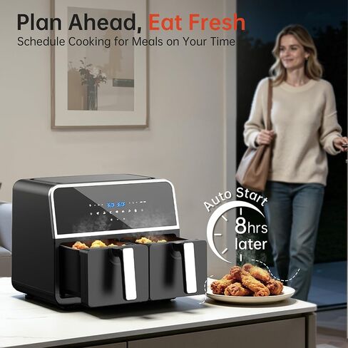 VUSIGN 9.5QT Dual Basket Air Fryer, 7-in-1 Airfryer with One-Touch Presets, Smart Finish, 2 Independent Cooking Zones, Preheat & Schedule Functions, Dishwasher-Safe Nonstick Baskets, Black in Saudi Arabia