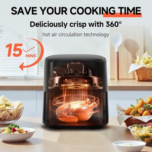 Qido Air Fryer, 5.28 QT Square Airfryer with Visual Window, 400°F Fast Heating Air Fryers Oven with One-Touch Presets, Auto-Off, Dishwasher-Safe Nonstick Basket, Multiple 8 in 1 Function, Light Black in Saudi Arabia