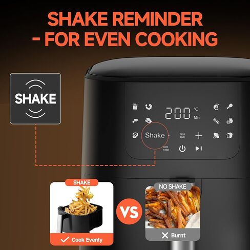 Qido Air Fryer, 5.28 QT Square Airfryer with Visual Window, 400°F Fast Heating Air Fryers Oven with One-Touch Presets, Auto-Off, Dishwasher-Safe Nonstick Basket, Multiple 8 in 1 Function, Light Black in Saudi Arabia