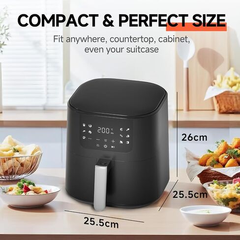 Qido Air Fryer, 5.28 QT Square Airfryer with Visual Window, 400°F Fast Heating Air Fryers Oven with One-Touch Presets, Auto-Off, Dishwasher-Safe Nonstick Basket, Multiple 8 in 1 Function, Light Black in Saudi Arabia