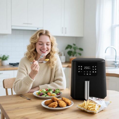 Qido Air Fryer, 5.28 QT Square Airfryer with Visual Window, 400°F Fast Heating Air Fryers Oven with One-Touch Presets, Auto-Off, Dishwasher-Safe Nonstick Basket, Multiple 8 in 1 Function, Light Black in Saudi Arabia