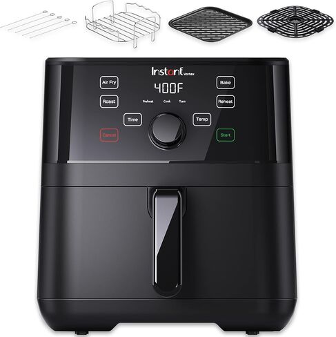 Instant Pot Vortex 5.7QT Air Fryer With Accessories, Custom Smart Cooking Programs, 4-in-1 Functions that Crisps, Roasts, Bakes and Reheats, 100+ In-App Recipes, from the Makers of Instant Pot, Black in Saudi Arabia