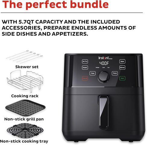 Instant Pot Vortex 5.7QT Air Fryer With Accessories, Custom Smart Cooking Programs, 4-in-1 Functions that Crisps, Roasts, Bakes and Reheats, 100+ In-App Recipes, from the Makers of Instant Pot, Black in Saudi Arabia