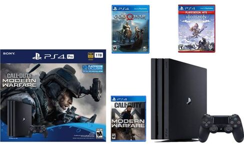 جهاز بلاي ستيشن 4 برو سعة 1 تيرابايت من سوني، حزمة Call of Duty: Modern Warfare مع /اللعبة: Horizon Zero Dawn Complete Edition Hits، God of War in Saudi Arabia