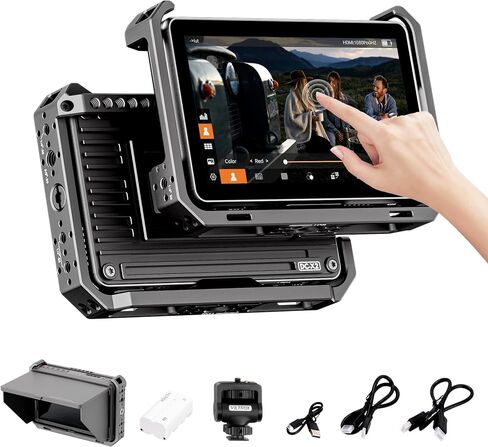 VILTROX DC-V1 شاشة لمس ميدانية للكاميرا مقاس 5.5 بوصة، شاشة DSLR مع شكل موجة LUT ثلاثي الأبعاد 400Nits 160 درجة زاوية رؤية واسعة 1920X1080 IPS 4K HDMI حلقة داخل/خارج مساعدة التركيز على ذروة الفيديو، غطاء بطارية/مظلة in Kuwait