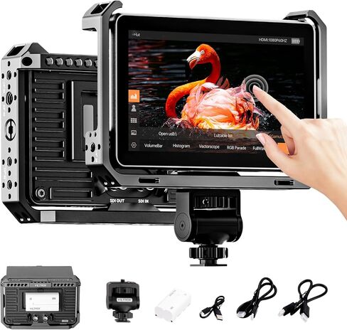 VILTROX DC-V1 شاشة لمس ميدانية للكاميرا مقاس 5.5 بوصة، شاشة DSLR مع شكل موجة LUT ثلاثي الأبعاد 400Nits 160 درجة زاوية رؤية واسعة 1920X1080 IPS 4K HDMI حلقة داخل/خارج مساعدة التركيز على ذروة الفيديو، غطاء بطارية/مظلة in Kuwait