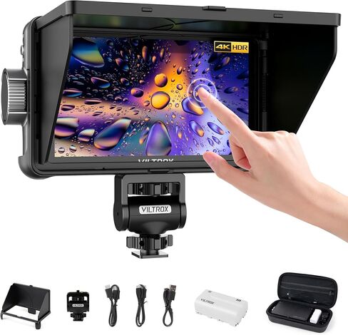 VILTROX DC-V1 شاشة لمس ميدانية للكاميرا مقاس 5.5 بوصة، شاشة DSLR مع شكل موجة LUT ثلاثي الأبعاد 400Nits 160 درجة زاوية رؤية واسعة 1920X1080 IPS 4K HDMI حلقة داخل/خارج مساعدة التركيز على ذروة الفيديو، غطاء بطارية/مظلة in Kuwait