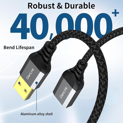 QianLink USB 3.0 Extension Cable (3.3FT), Nylon Braided USB Extender Compatible with Webcam, Camera, Phone, Hub, Mouse, Keyboard, Printer, Hard Drive, Headset (Gray) in Kuwait