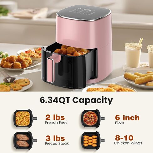 Sweetcrispy 6QT Air Fryer with Window, Square Airfryer Oven 12-in-1 for Family, 400°F Rapid Air Crispy Technology, Roast Bake Dehydrate, Nonstick & Easy-Clean Basket, Pink in Saudi Arabia