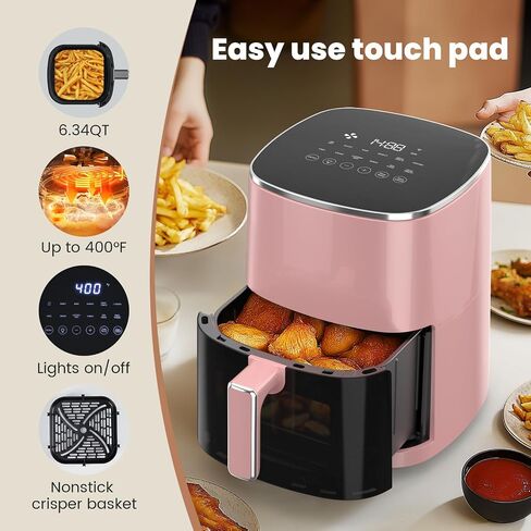 Sweetcrispy 6QT Air Fryer with Window, Square Airfryer Oven 12-in-1 for Family, 400°F Rapid Air Crispy Technology, Roast Bake Dehydrate, Nonstick & Easy-Clean Basket, Pink in Saudi Arabia