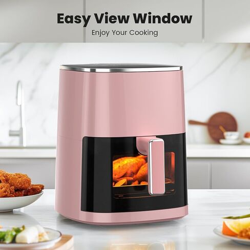 Sweetcrispy 6QT Air Fryer with Window, Square Airfryer Oven 12-in-1 for Family, 400°F Rapid Air Crispy Technology, Roast Bake Dehydrate, Nonstick & Easy-Clean Basket, Pink in Saudi Arabia