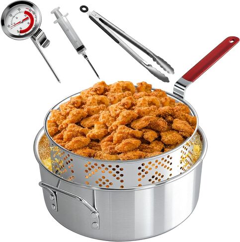 10QT Deep Fryer Pot with Basket, Fish Fryer Pot Thermometer, Tong, Syringe in Saudi Arabia
