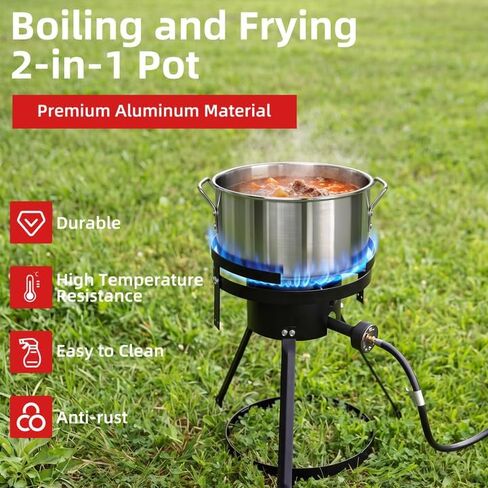 10QT Deep Fryer Pot with Basket, Fish Fryer Pot Thermometer, Tong, Syringe in Saudi Arabia
