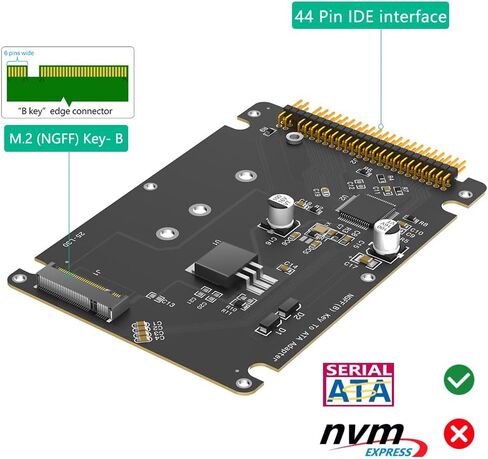 M.2 NGFF Key B SATA SSD to IDE ATA 44 Pin Adapter, Support 2230/2242/2260/2280,(Black) in Saudi Arabia