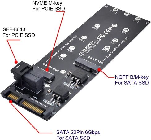 محول بطاقة توسيع chenyang M.2 NGFF إلى SATA وNVME PCIe SSD إلى SFF-8643 للوحة الرئيسية (لا يعمل NVME SSD إلى SATA) in Saudi Arabia
