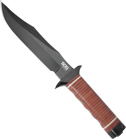 SOG Bowie 2.0 Fixed Blade Knife-Tactical Knife with 6.4 Inch Blade, Hunting Knife with Hard Case TiNi Coating and AUS-8 Steel, Leather Knife Sheath (S1T-L),Brown in Saudi Arabia