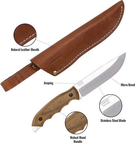 BPSKNIVES HK6 - Handmade Stainless Steel Knife - Fixed Blade Full Tang Bushcraft Knives - Scandinavian Camping Hunting Knife With Leather Sheath - Utility Outdoor Knives in Saudi Arabia