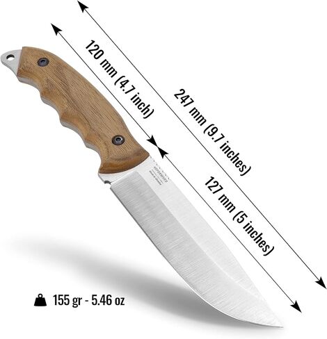BPSKNIVES HK6 - Handmade Stainless Steel Knife - Fixed Blade Full Tang Bushcraft Knives - Scandinavian Camping Hunting Knife With Leather Sheath - Utility Outdoor Knives in Saudi Arabia